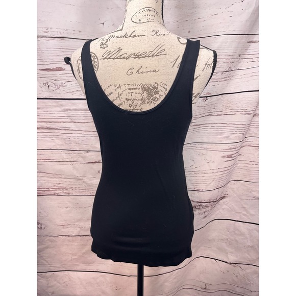 Express Sexy Basic Black Sequin Ribbed Tank Top Pima Cotton Modal Womens Large - Picture 4 of 4